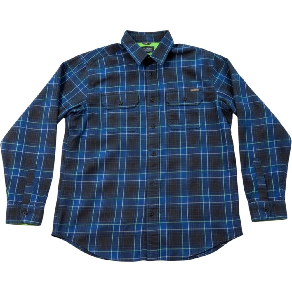 Eddie Bauer Mens Large Blue Green Plaid Long Sleeve Button Down Shirt Polyester